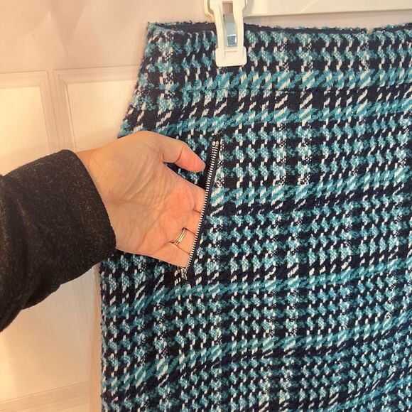 Loft blue teal tweed zipper pockets mini skirt size 12 - Picture 2 of 8